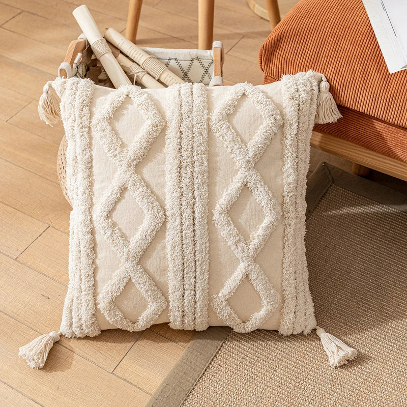 DecorBites™ Boho Cotton Tassel Pillow Cover 45x45cm/30x50cm for Home Decor
