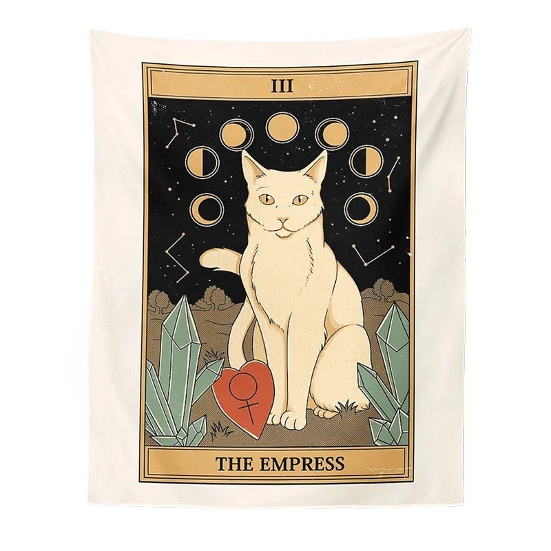 DecorBites™ Cat Divination Tarot Card Tapestry Moon Phase Wall Hanging Décor