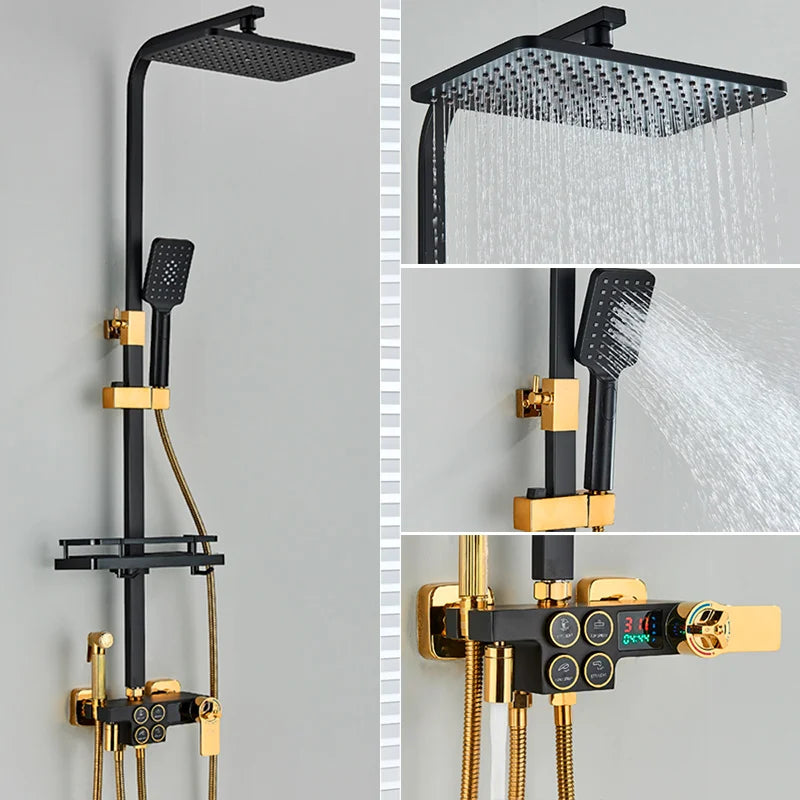DecorBites™ Black Thermostatic Digital Shower Faucet Set 4-way Mixer Bidet Tap for Bathroom
