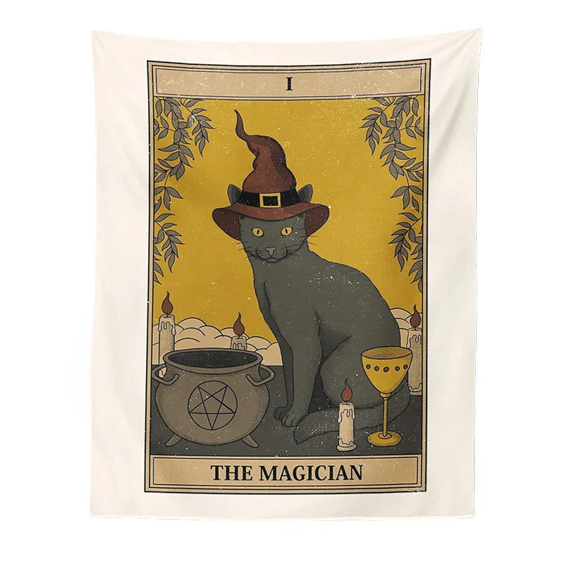 DecorBites™ Cat Divination Tarot Card Tapestry Moon Phase Wall Hanging Décor