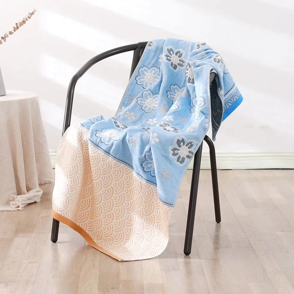 DecorBites™ Bohemian Floral Cotton Gauze Bath Towel 70*140 - Soft & High Quality for Women, Children, and Adults