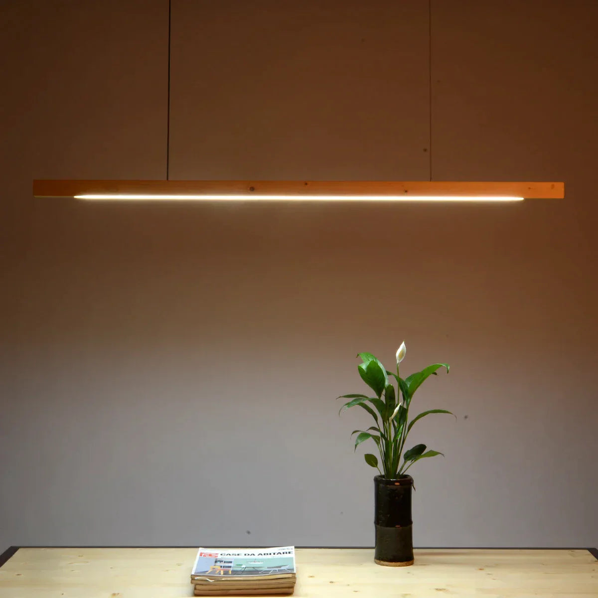 DecorBites™ Black Walnut Log Strip Pendant Light for Dining Room, Office, and Bar