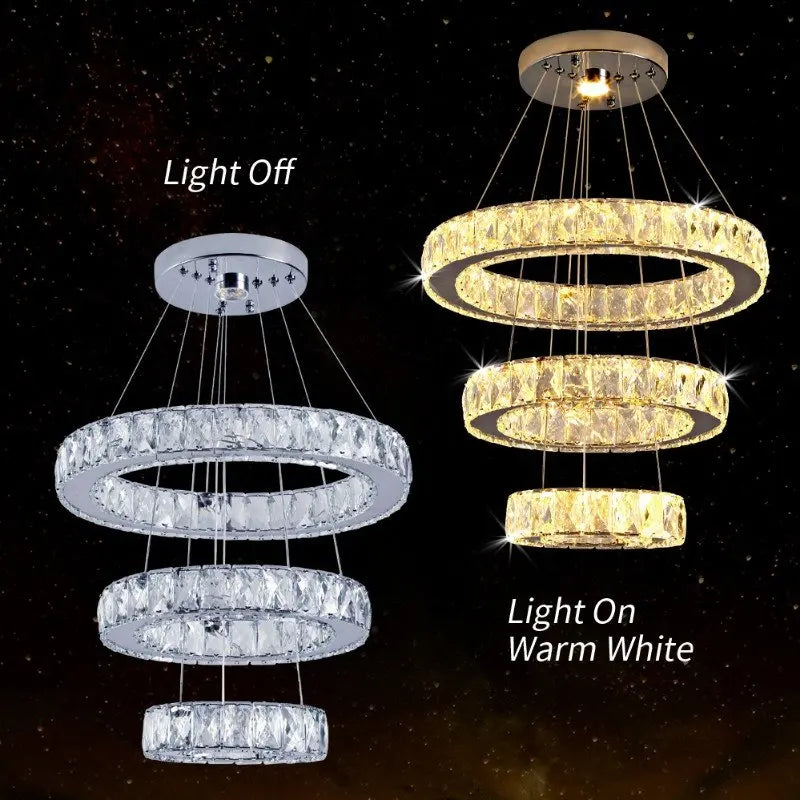 DecorBites™ Crystal LED Ring Pendant Chandelier for Modern Living Dining Room Décor