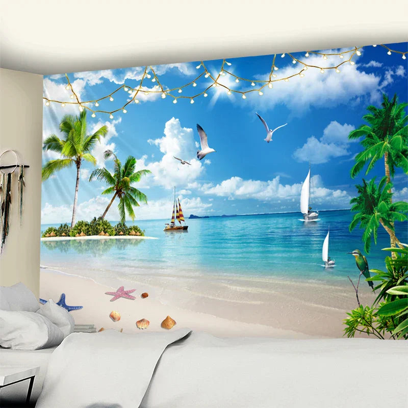 DecorBites™ Beach Coconut Tree Mandala Tapestry Wall Hanging Psychedelic Bohemian Decor
