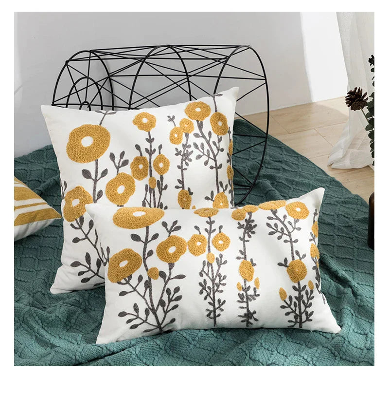 DecorBites™ Embroidered Daisy Floral Fish Pillow Cover 45x45cm/30x50cm Yellow Blue
