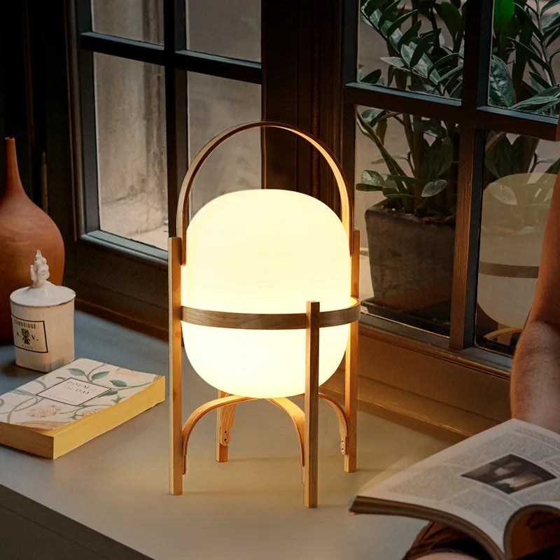 DecorBites™ Glass & Wood/Metal Table Lamp - Japanese Style Room Light