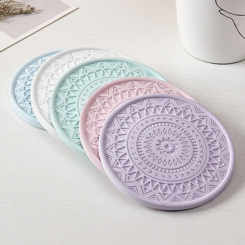 DecorBites™ Diatomite Round Coasters: Absorbent, Colourful, Fashionable Drink Mats
