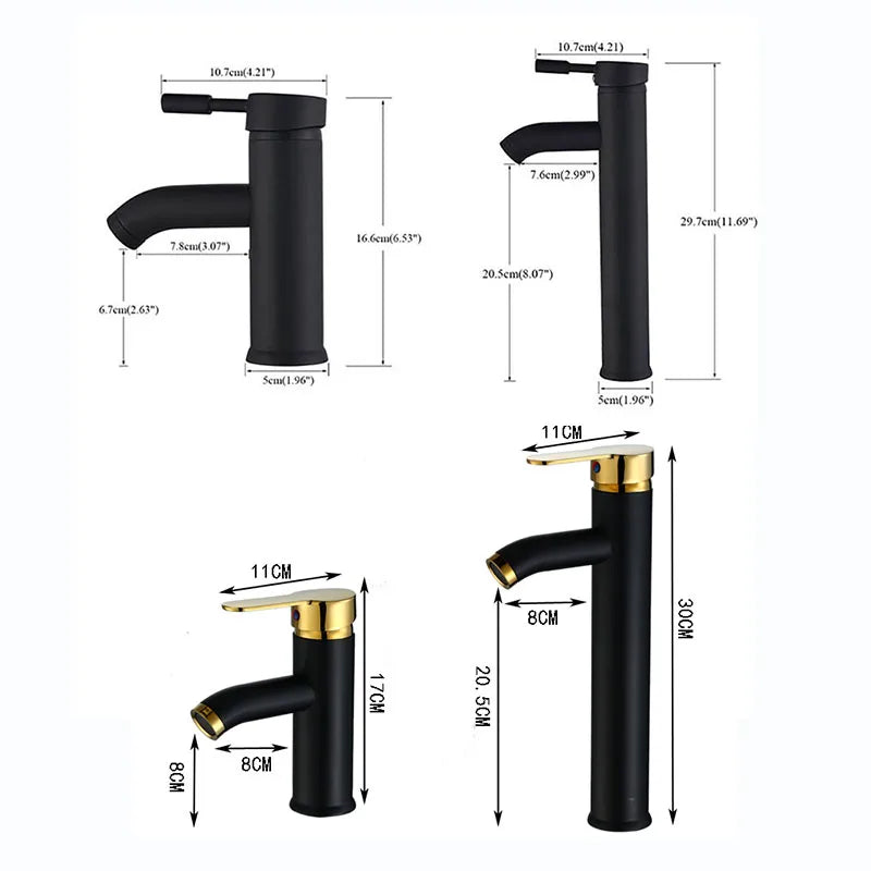 DecorBites™ Black Golden Single Handle Bathroom Basin Faucet for Deck Mount Vessel Sink