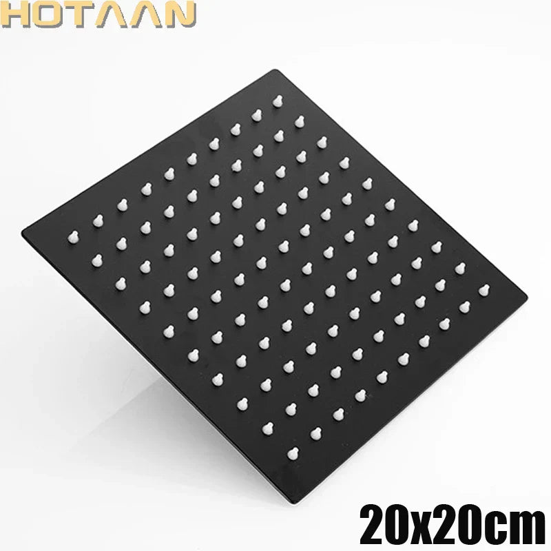 DecorBites™ Black Plated Stainless Steel Square Rain Shower Head