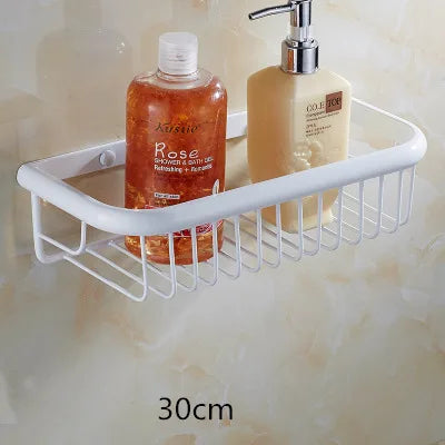 DecorBites™ Gold Brass Bathroom Shelf with Towel Hanger, Shampoo Holder, and Basket