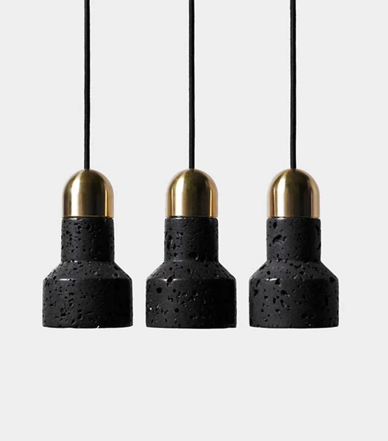 DecorBites™ Black Travertine Cement Terrazzo Pendant Light Industrial Hat Light