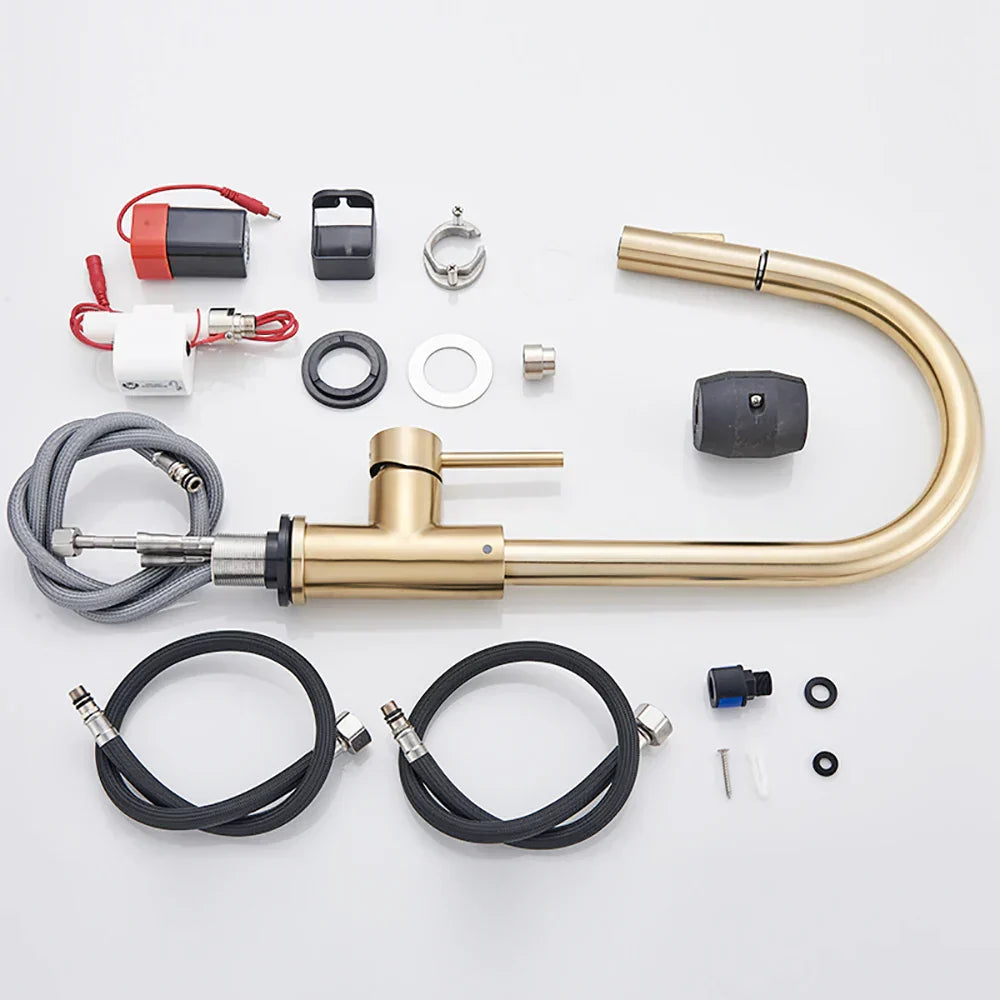 DecorBites™ Brushed Gold Smart Touch Kitchen Faucet Dual Outlet Water Modes