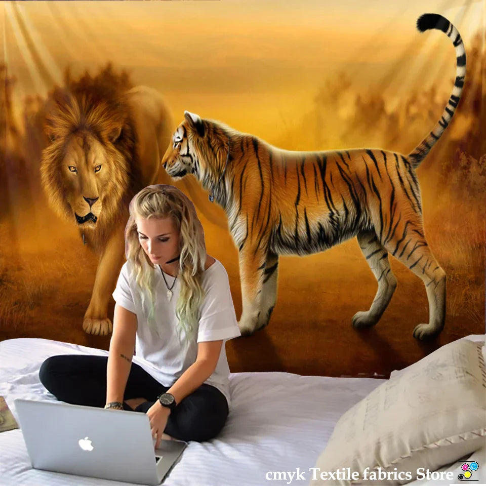 DecorBites™ Lion Tapestry African Grassland Animals Cartoon Wall Hanging Blanket