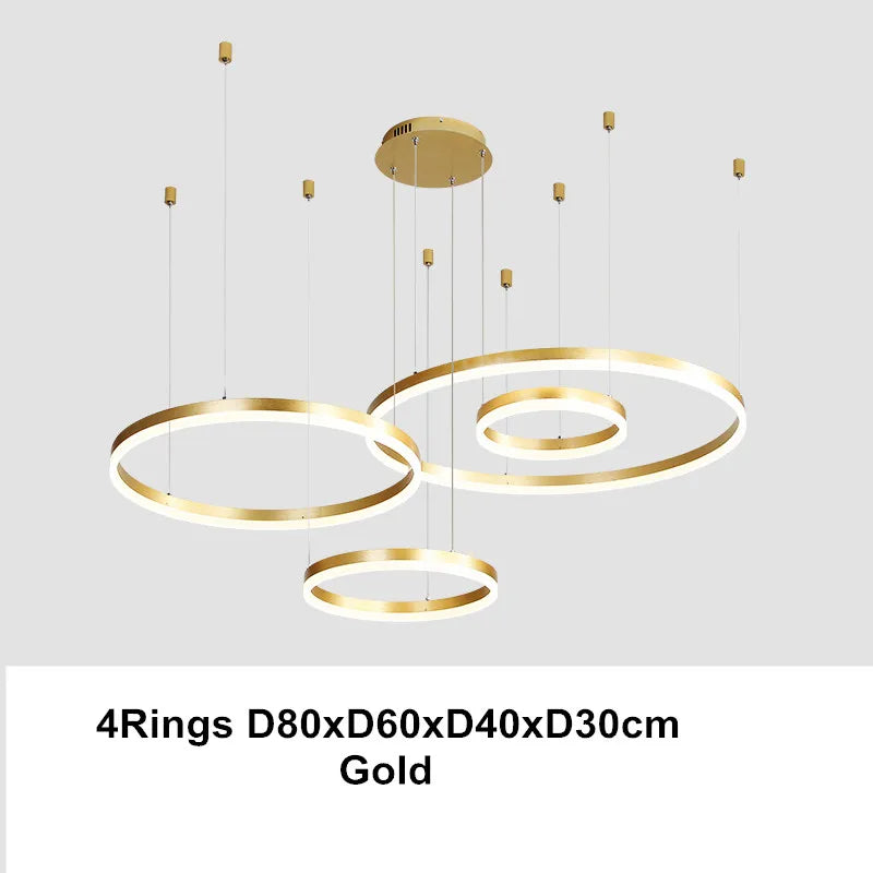 DecorBites™ LED Chandelier Rings Pendant Light - Coffee Gold Dimmable Ceiling Lamp