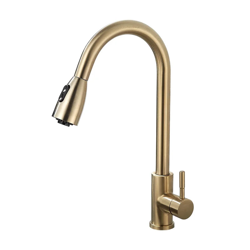 DecorBites™ Brushed Gold Kitchen Faucet Single Handle Pull Out Swivel Mixer Tap