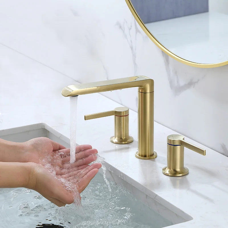 DecorBites™ Brushed Gold Brass Basin Faucets for Lavatory Vessel with 2 Handles