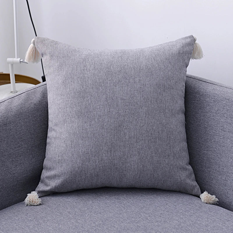 DecorBites™ Boho Style Tassel Pillow Cover Set for Sofa Bed, Beige Grey Blue Yellow