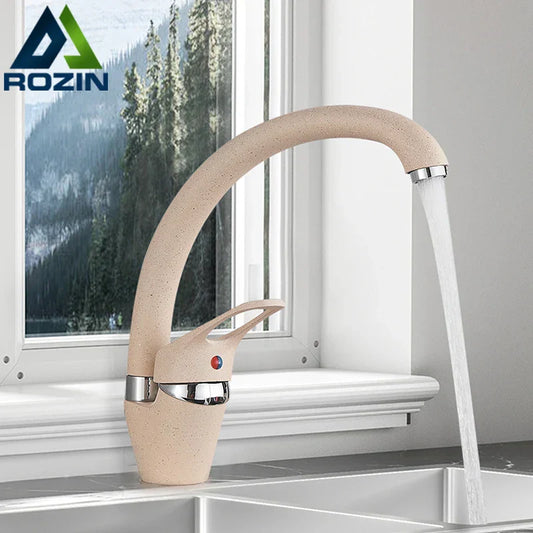 DecorBites™ Beige Brass Kitchen Faucet 360 Swivel Spout Single Handle Mixer Tap