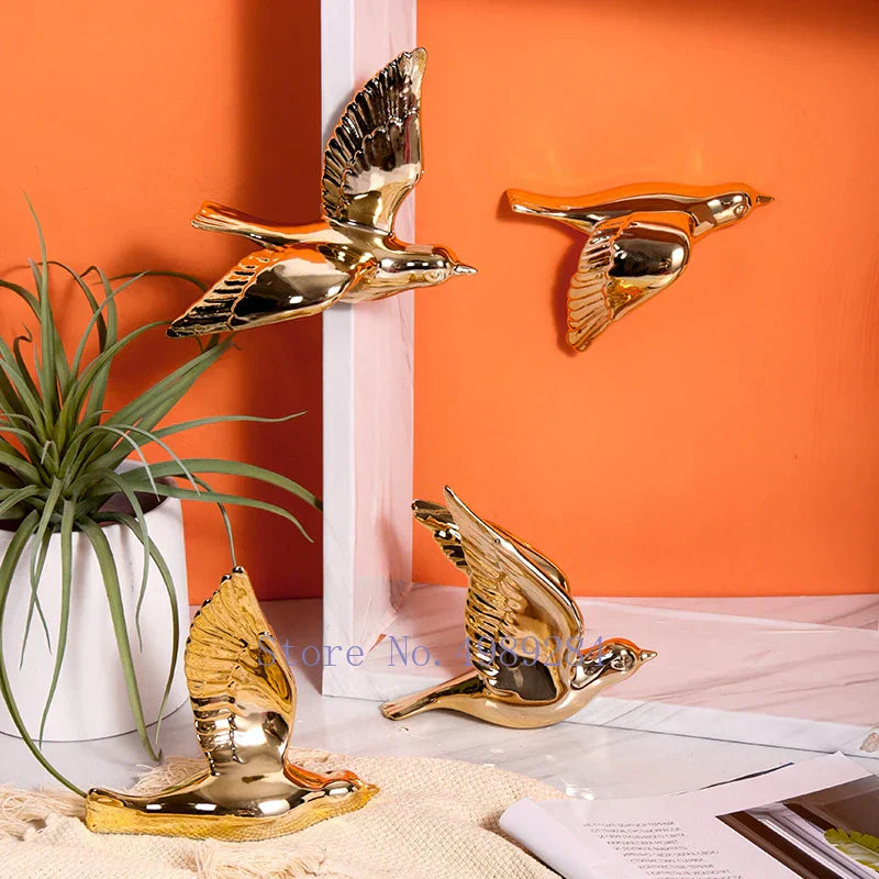 DecorBites™ Golden Bird Wall Hanging Modern Decor Pigeon Accessory