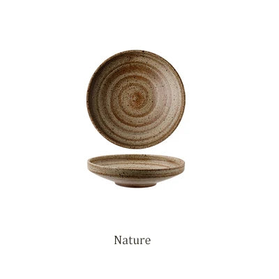 DecorBites™ Ceramic Round Plate Set - Retro Style High Footed Soup and Salad Bowls