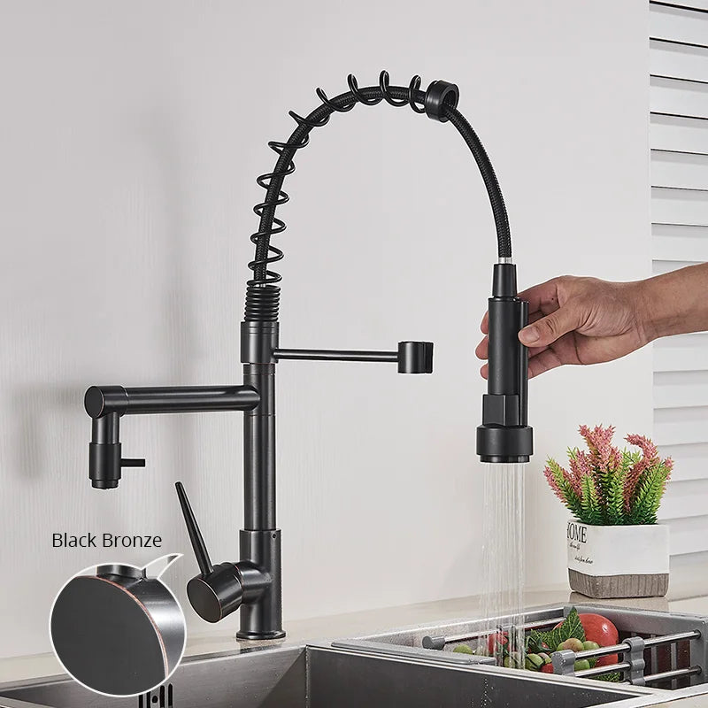 DecorBites™ Brass Kitchen Faucet Spring Swivel Spout Hot Cold Water Mixer Taps