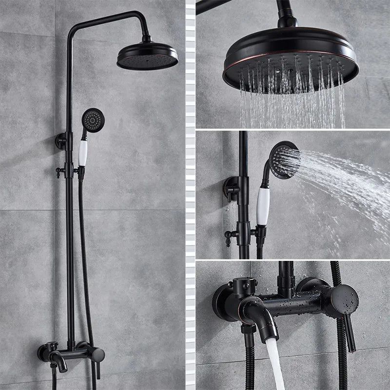 DecorBites™ Brass Shower Set with 8" Rainfall Head, Wall Mounted Bathtub Faucet