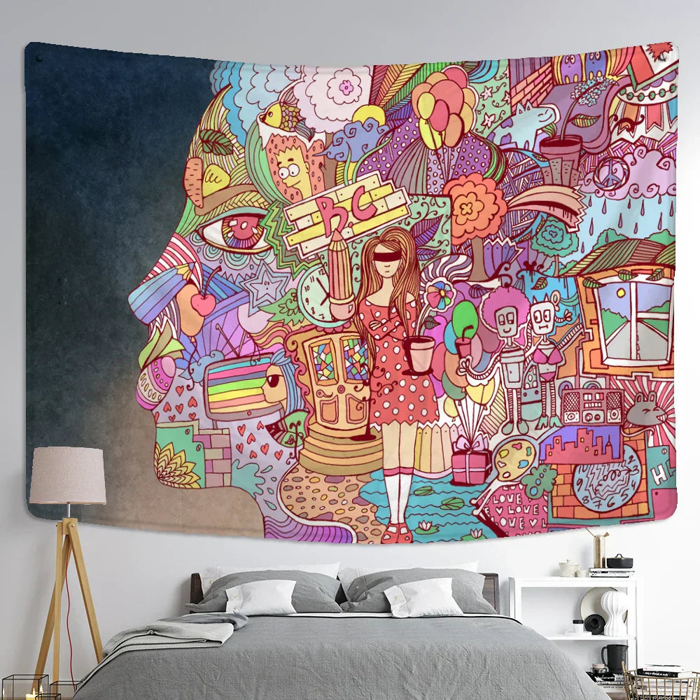 DecorBites™ Cat Paws Tapestry: Bohemian Witchcraft Tarot Card Psychedelic Hippie Girl Dorm Decor