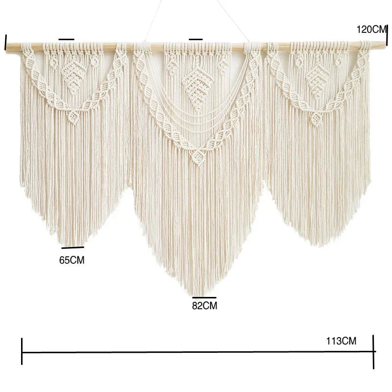 DecorBites™ Large Hand-Woven Macrame Wall Hanging Tapestry with Wooden Stick & Tassels