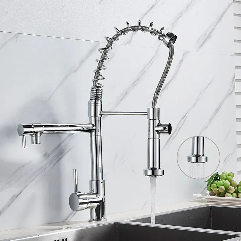 DecorBites™ Brass Kitchen Faucet Spring Swivel Spout Hot Cold Water Mixer Taps