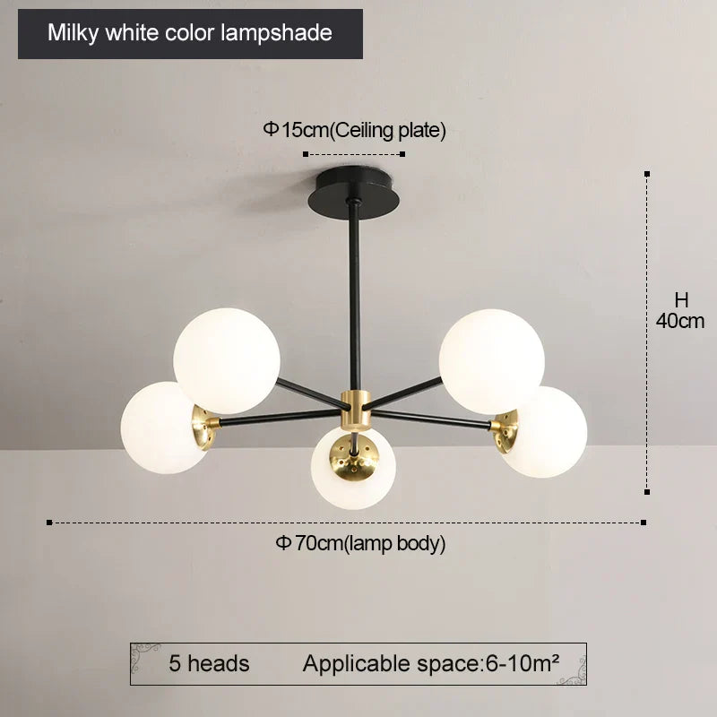 DecorBites™ Glass Ball LED Chandelier: Retro Round Wrought Iron Indoor Lighting for Kitchen, Living Room, Farmhouse