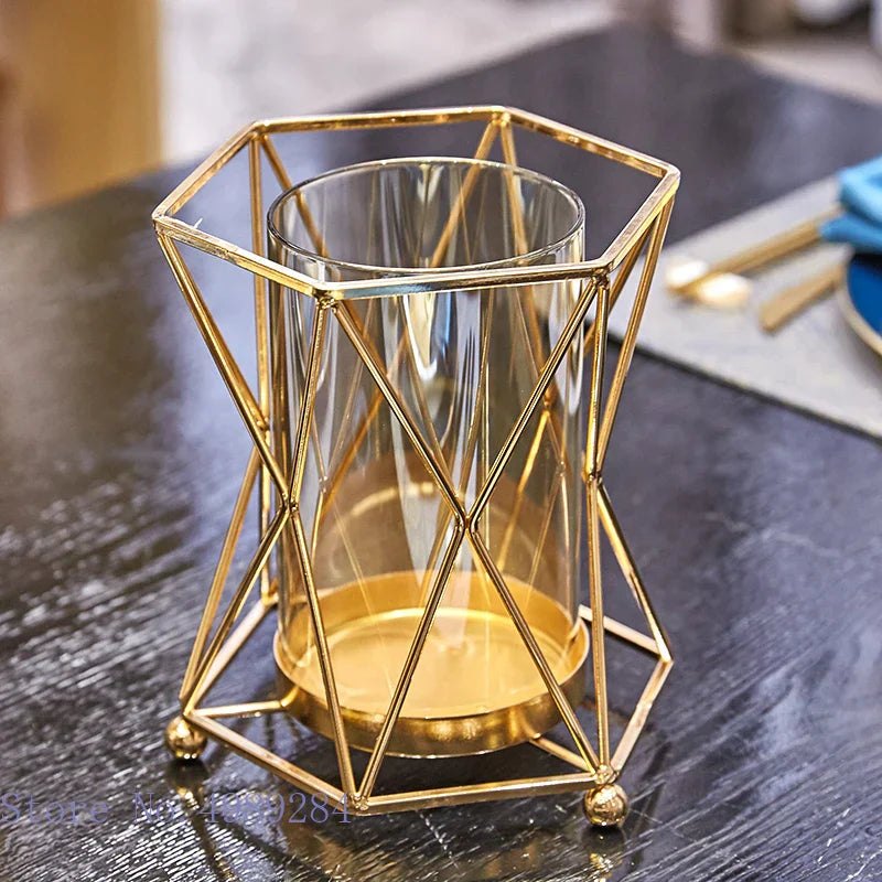 DecorBites™ Glass Vase Metal Frame Geometric Flower Arrangement Wedding Decor