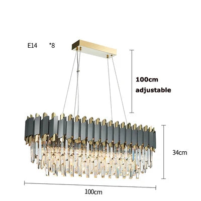 DecorBites™ Art Deco Golden Crystal Chandelier LED Hanging Lamp