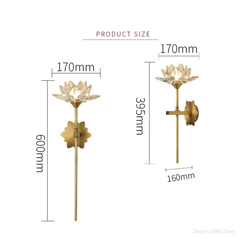 DecorBites™ Lotus LED Crystal Wall Lamp: Chinese Style Bedroom & Living Room Decor