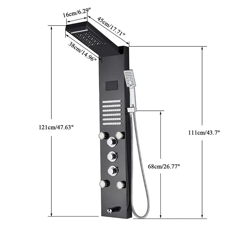 DecorBites™ LED Light Shower Panel Faucet with Waterfall Rain Shower Head and Massage Jets