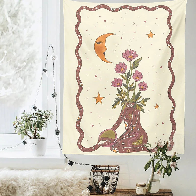DecorBites™ Astrology Tarot Card Tapestry Sun Moon Goddess Wall Hanging Décor