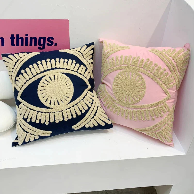 DecorBites™ Embroidered Cotton Throw Pillow Cover 45x45cm, Pink Art Decor Home Accent