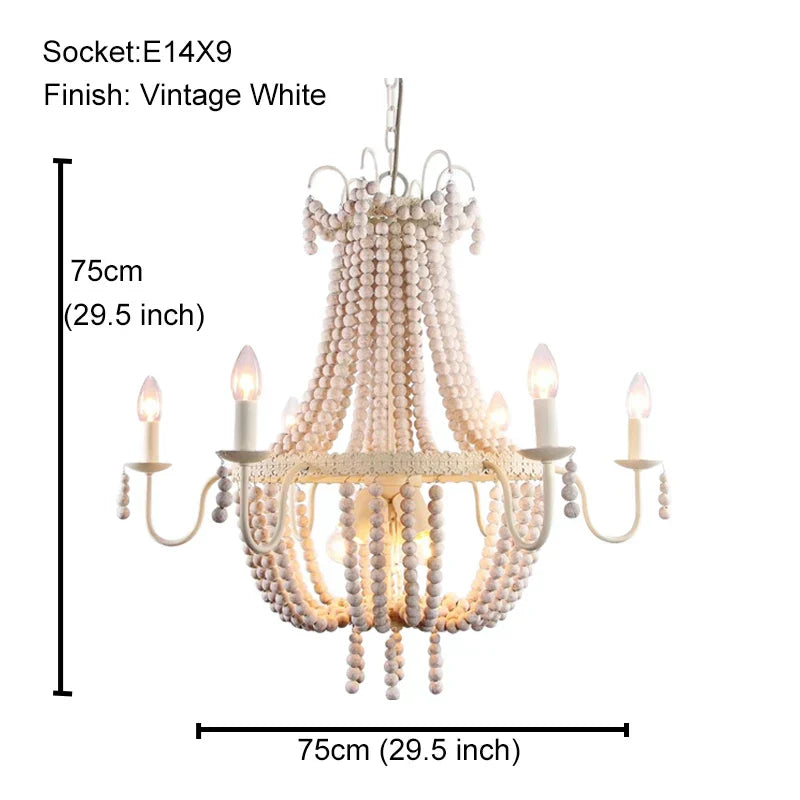 DecorBites™ Black Wood Beaded Pendant Chandelier - Antique Nordic Lighting for Foyer, Dining, Bedroom