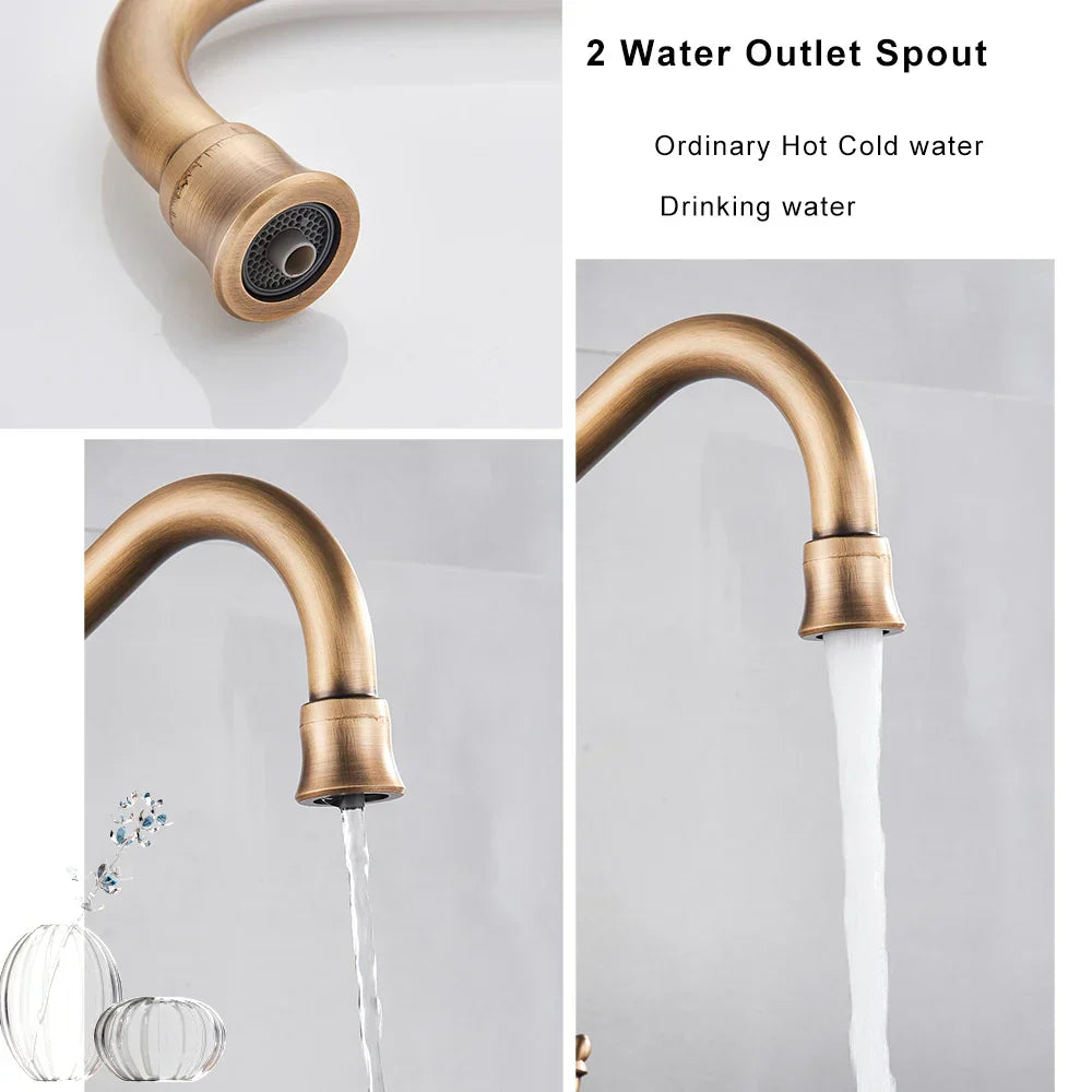 DecorBites™ Antique Brass Water Filtration Kitchen Faucet, Lead-Free Drinking Sink Faucet