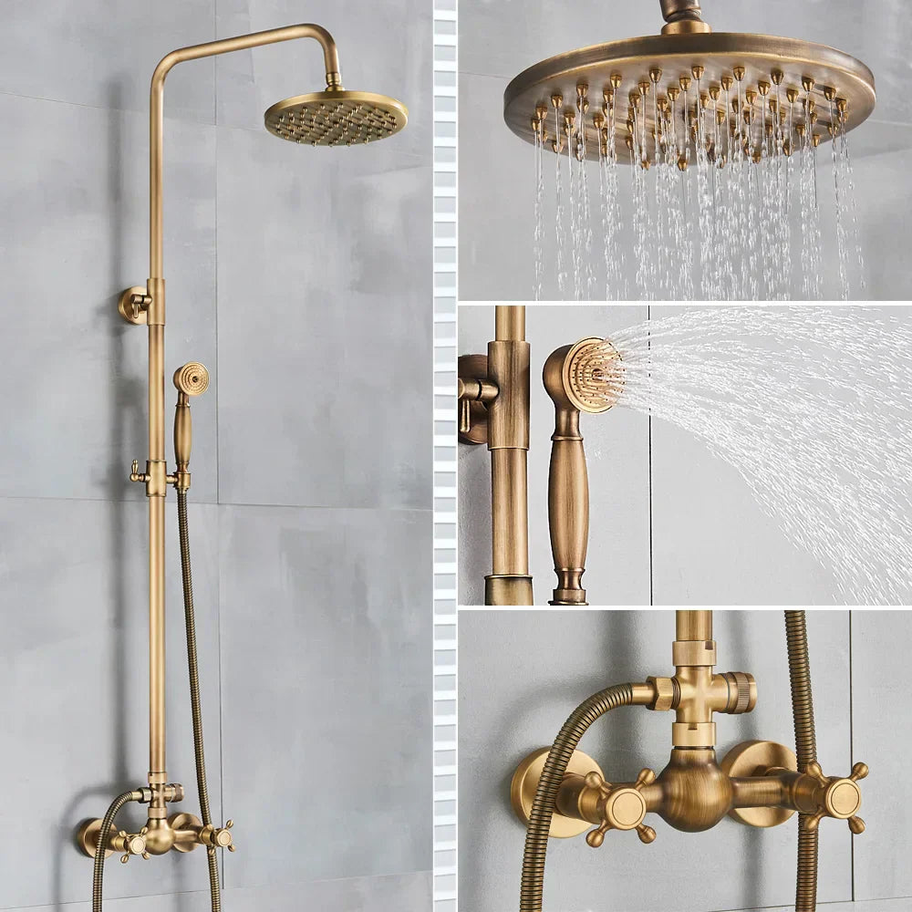 DecorBites™ Brass Shower Set with 8" Rainfall Head and Hand Sprayer