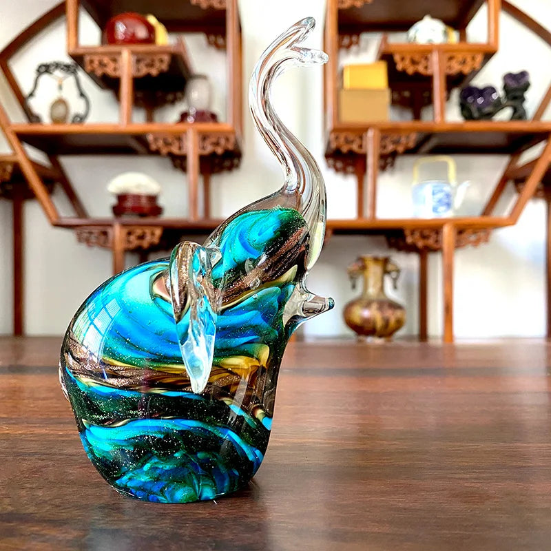 DecorBites™ Crystal Glass Elephant Sculpture Figurine Handmade Craft Home Decor Gift