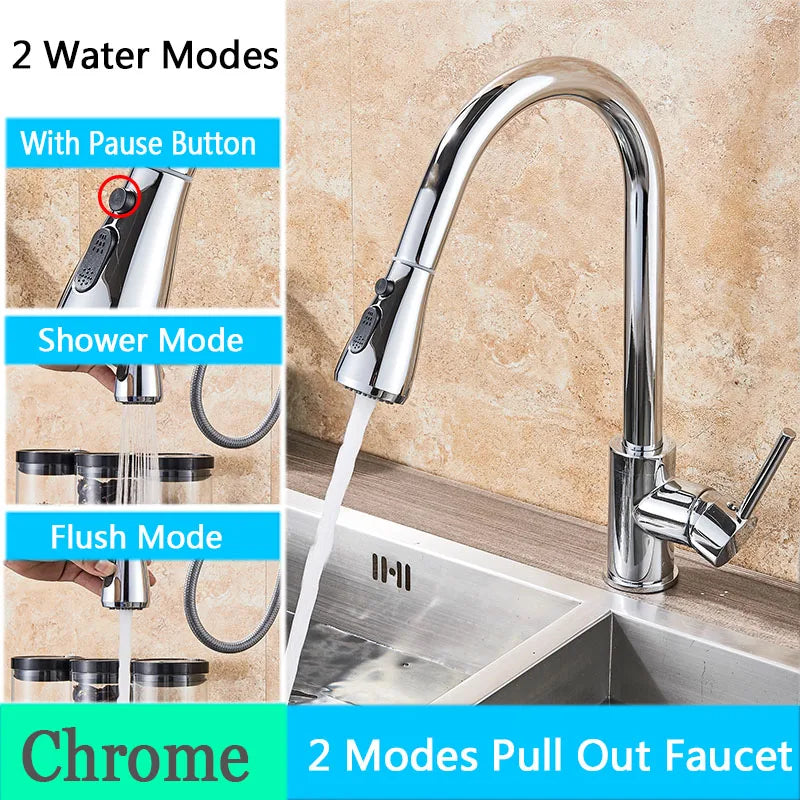 DecorBites™ Brushed Nickel Pull Out Kitchen Faucet with Flexible Stream Sprayer Head
