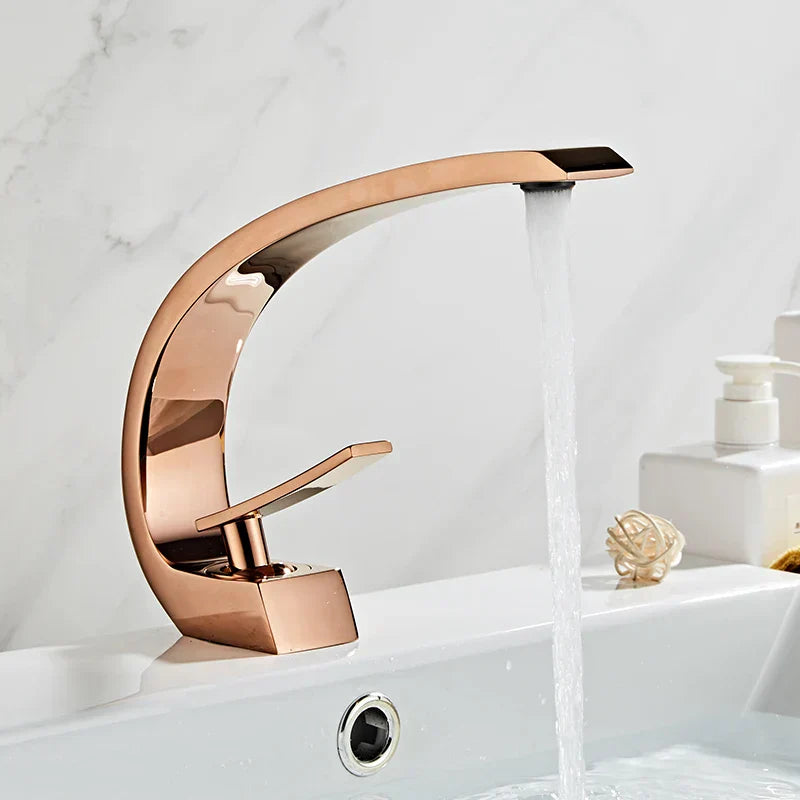DecorBites™ Black/Gold Basin Faucet Modern Bathroom Mixer Tap, Single Handle Waterfall Hot Cold