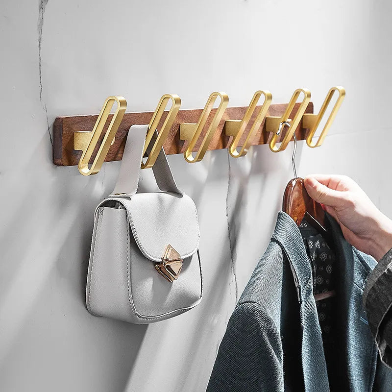DecorBites™ Brushed Gold Wood and Aluminum Robe Hook Towel Hanger for Bathroom and Kitchen
