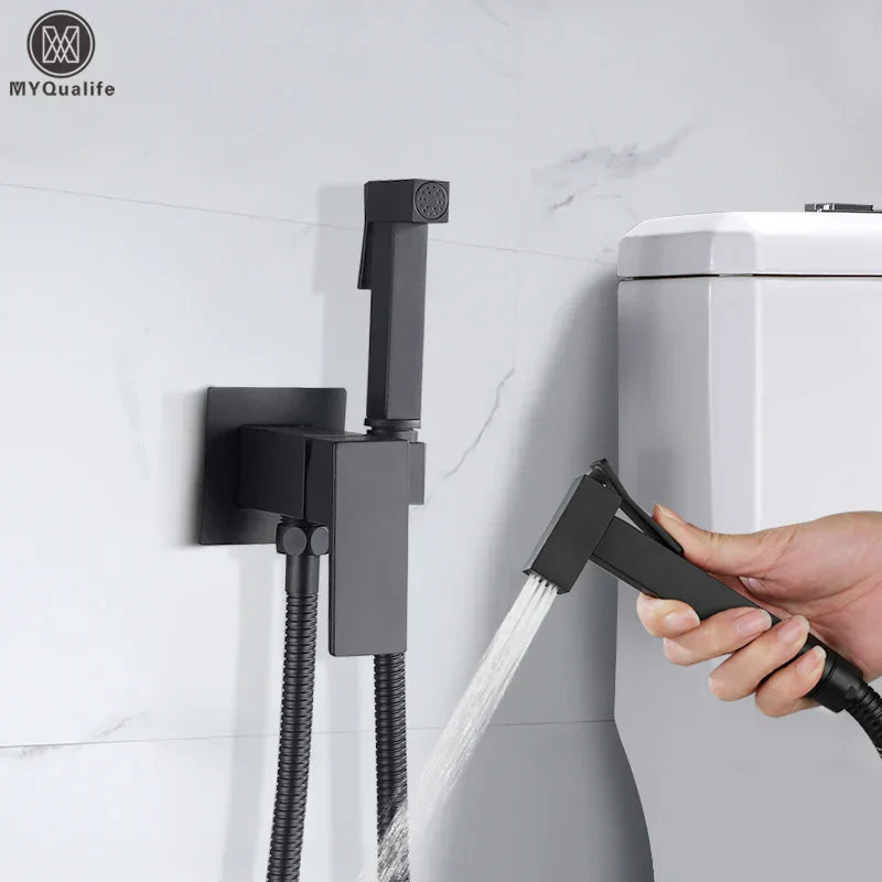 DecorBites™ Brass Bidet Faucet Mixer with Square Shower Spray