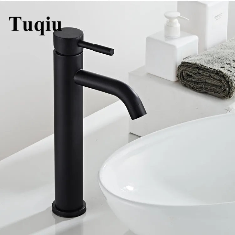 DecorBites™ Black Baking Stainless Steel Basin Faucet - Hot Cold Bathroom Sink Mixer