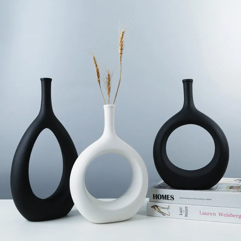 DecorBites™ Ceramic Vase Nordic Style Pampas Grass Home Decor Office Ornament