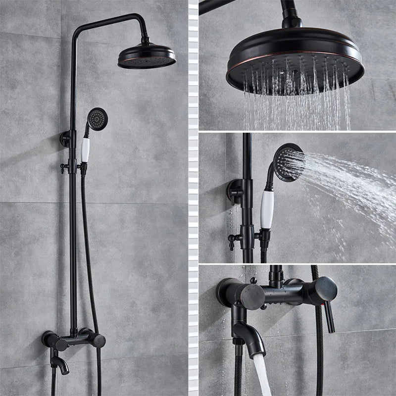 DecorBites™ Brass Shower Set with 8" Rainfall Head, Wall Mounted Bathtub Faucet