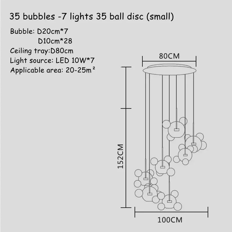 DecorBites™ Bubble Glass LED Chandelier for Kids Room Kitchen Office Restaurant