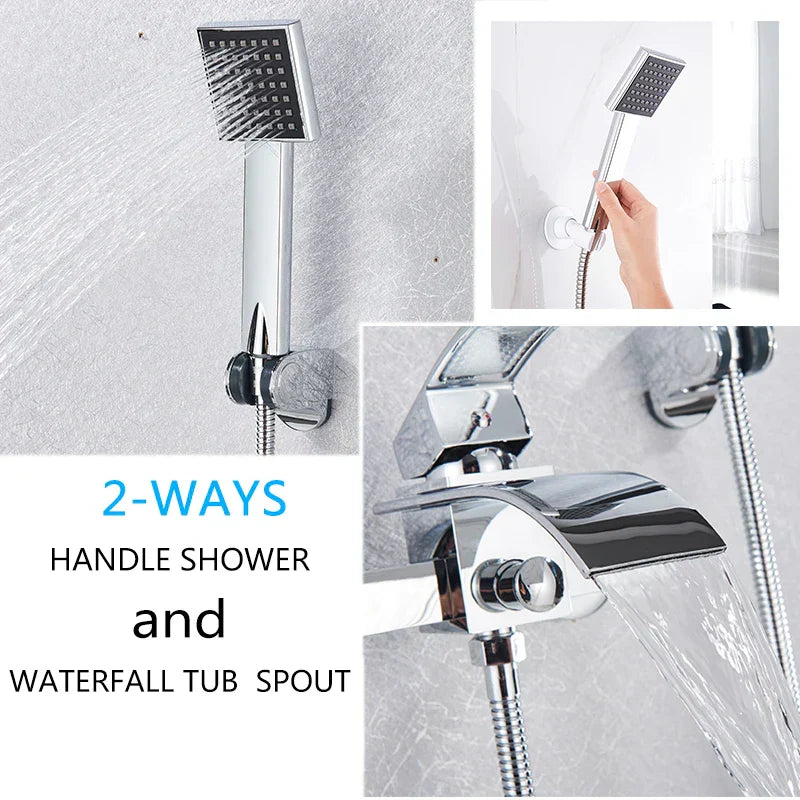 DecorBites™ Black Wall Mount Bathtub Shower Faucet with Waterfall Spout