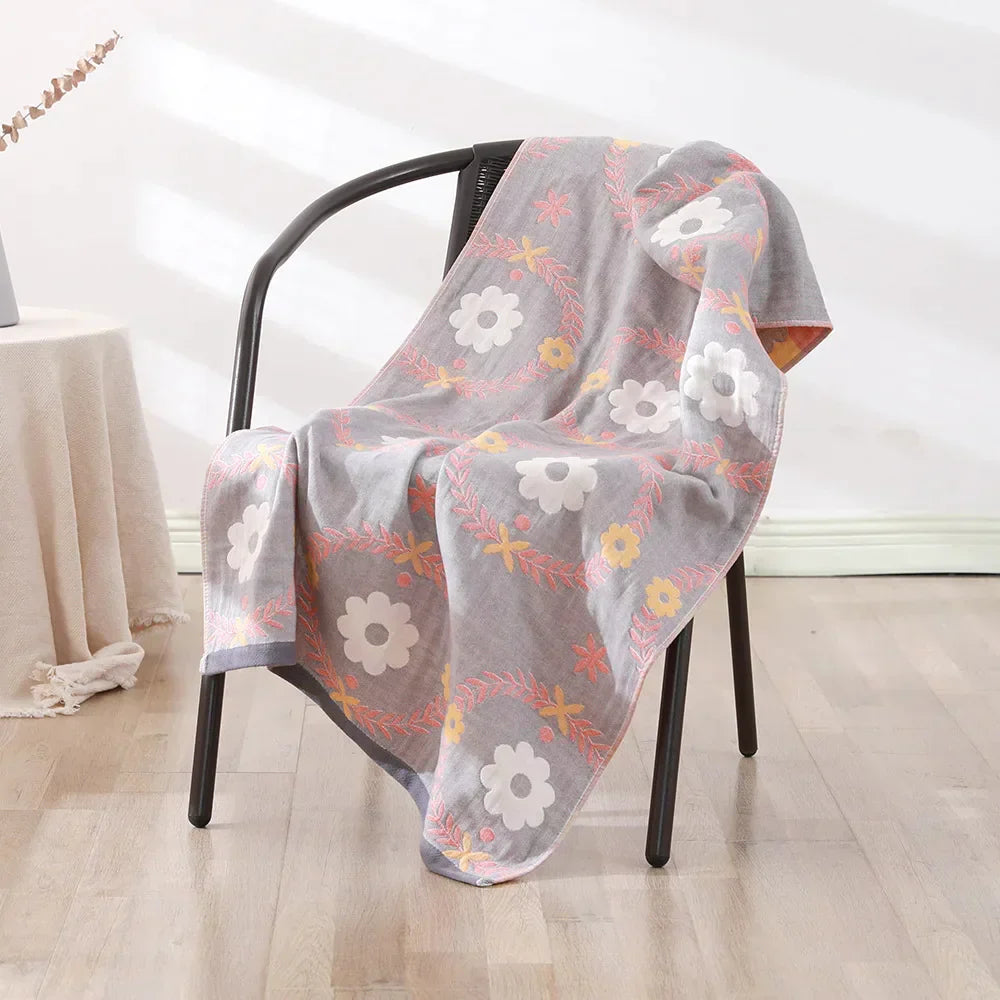 DecorBites™ Bohemian Floral Cotton Gauze Bath Towel 70*140 - Soft & High Quality for Women, Children, and Adults